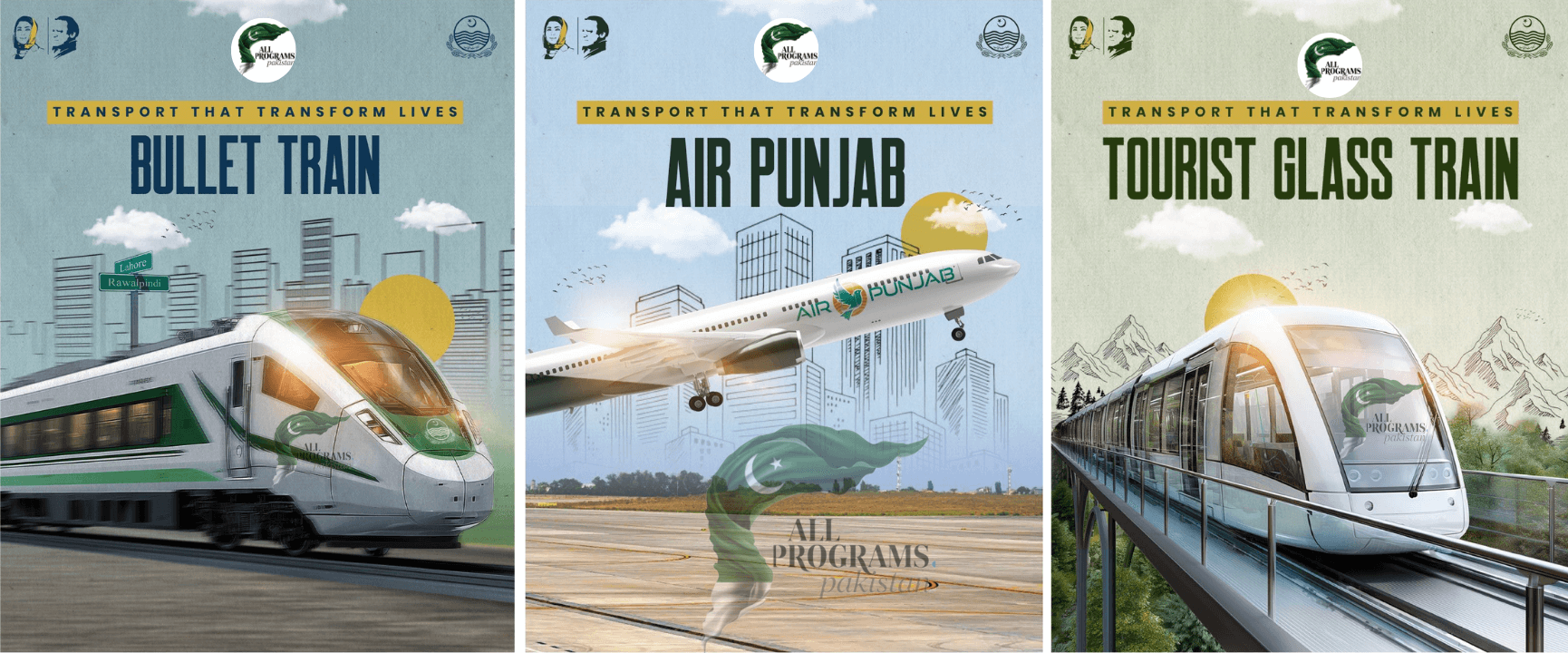 Lahore to Rawalpindi Bullet Train, Pakistan’s First Provincial Airline – Air Punjab, Tourist Glass Train in CM Transport Program
