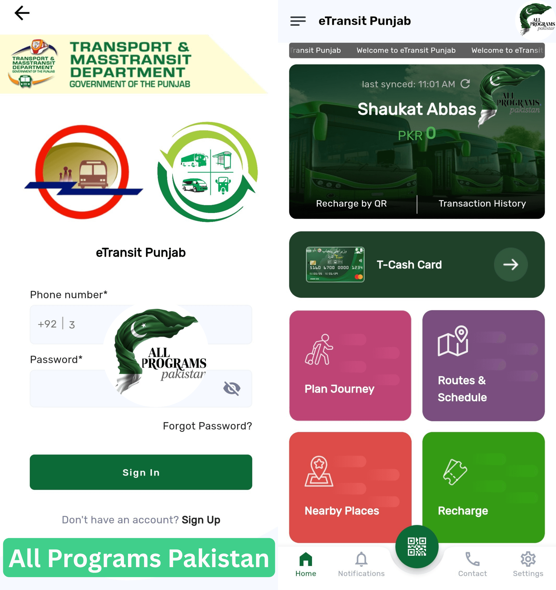 Logging In or Signing Up in eTransit Punjab App - Allprograms.com.pk