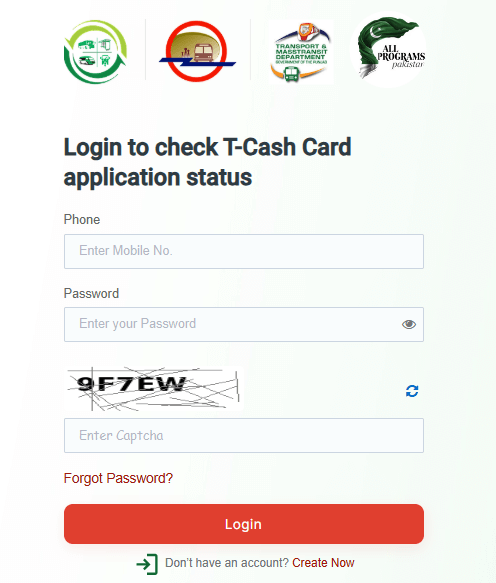 Login to check T-Cash Card application status