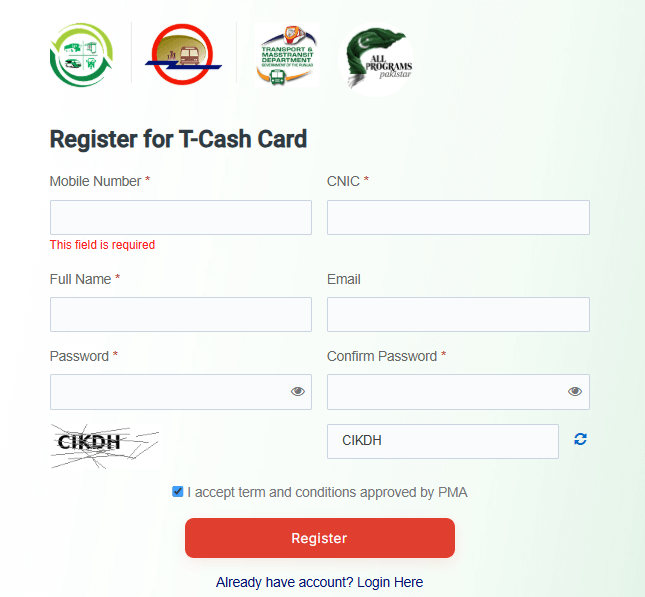 Register for T-Cash Card - Allprograms.com.pk