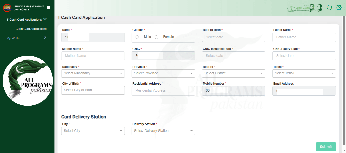 T-Cash Card Application Form