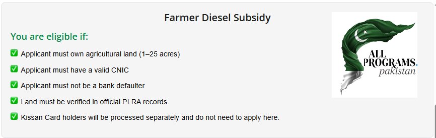 Eligibility Criteria for Farmer Diesel Subsidy Program