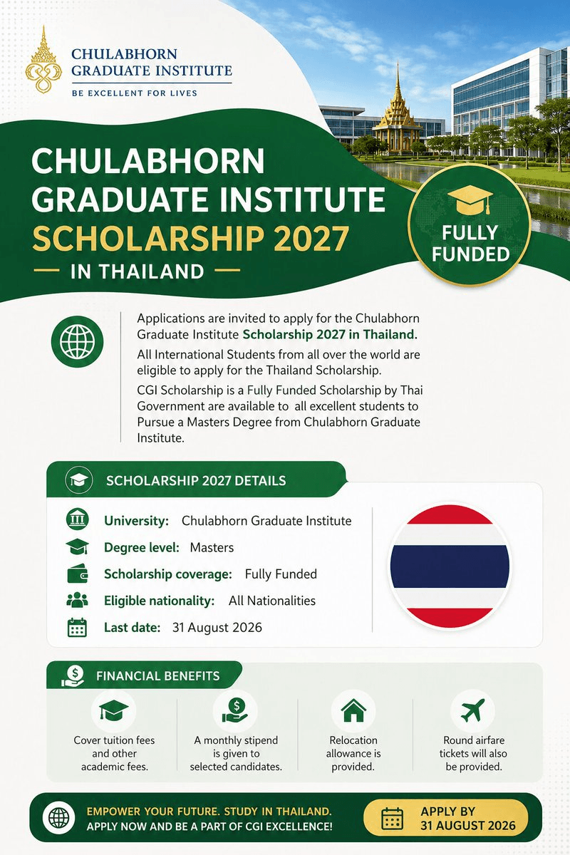 Chulabhorn Graduate Institute Master Scholarship 2027 Thailand - Fully Funded