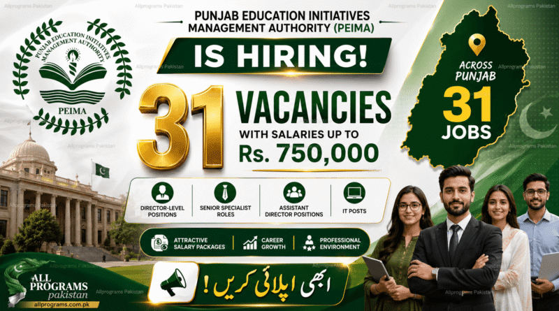 Punjab PEIMA Jobs 2026 — 31 Vacancies, Salary Up To Rs 750,000